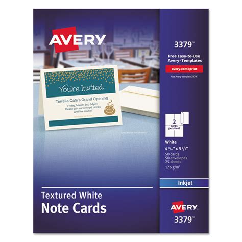 AVE3379 | Avery® 3379 Note Cards with Matching Envelopes, Inkjet, 65lb, 4.25 x 5.5, Textured ...