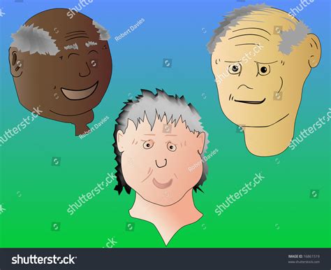 Three Old People Multiethnic Senior Citizen Cartoon Heads Black Asian ...