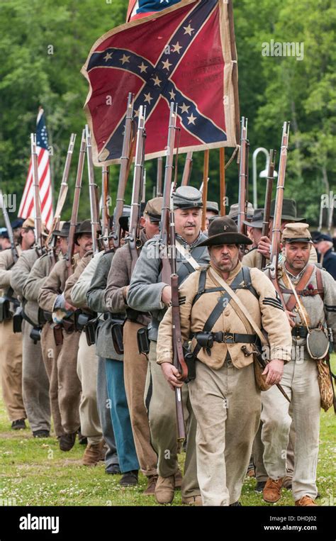 Confederate soldiers at the Thunder on the Roanoke Civil War reenactment in Plymouth, North ...