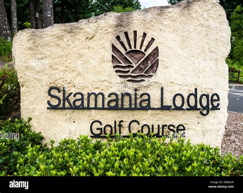 Entrance sign to Skamania Lodge spa and golf course resort. Stevenson ...