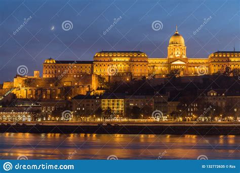 Buda Castle and the Danube River at Night, Budapest, Hungary Stock ...