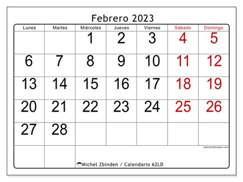 Calendario febrero 2023 - Visibilidad LD - Michel Zbinden CO