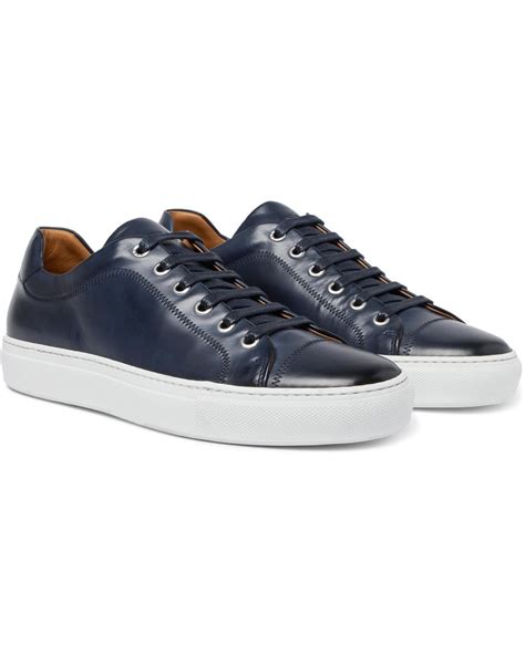 BOSS by HUGO BOSS Mirage Burnished-leather Sneakers in Navy (Blue) for Men | Lyst