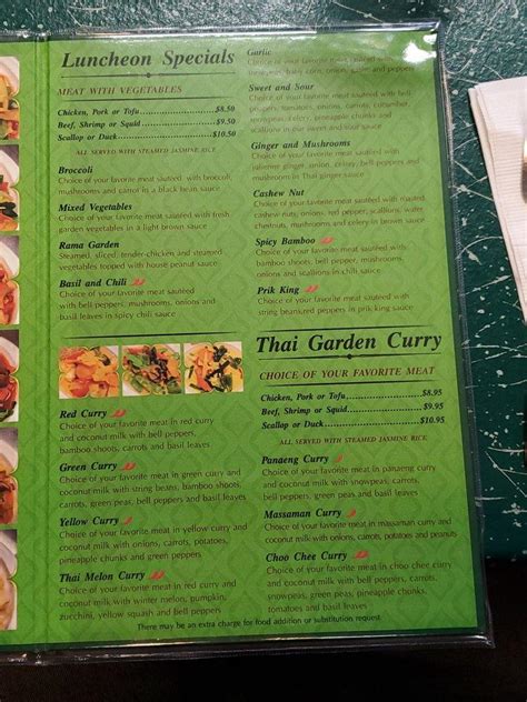 Menu at Thai Garden restaurant, Keene