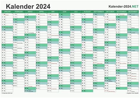 KALENDER 2024 mit Feiertagen & Ferien