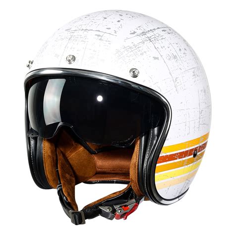 Buy TCMT 34 Open Face Motorcycle Scooter Helmet with Sun Visor Retro Style Cafe Racer DOT White ...