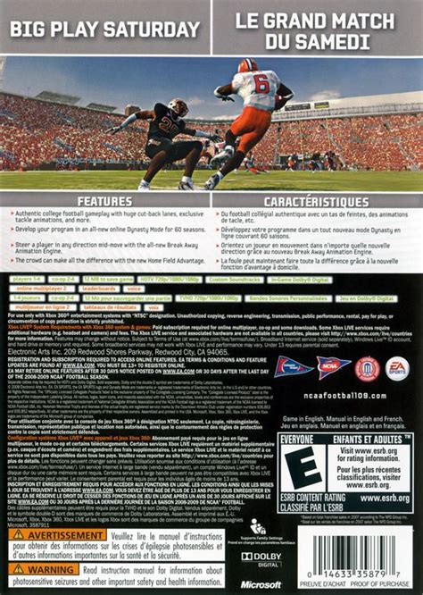 NCAA Football 09 (2008) Xbox 360 box cover art - MobyGames