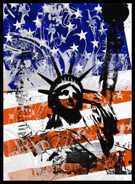 Waving American Flag Graphics | Banksy New Graffiti Art Statue of Liberty | New Graffiti Art