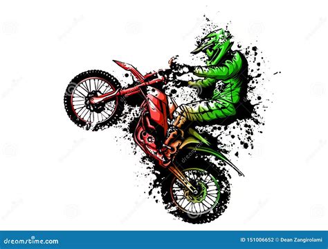 Motocross Rider Ride the Motocross Bike Vector Illustration Stock ...