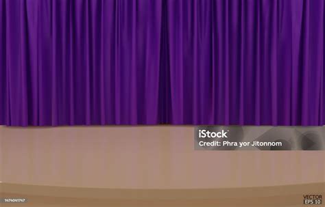 Empty Theater Stage With Purple Velvet Curtains Closed Purple Stage Curtain And Wooden Floor ...