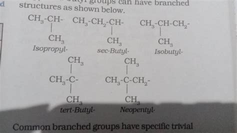 d structures as shown below. Isopropyl- Isobutyl- tert-Butyl- Neopentyl-