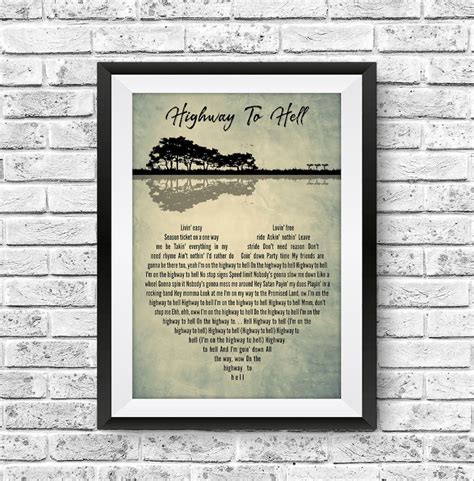 ACDC Highway to Hell Song Poster Lyrics Wall Art | Etsy