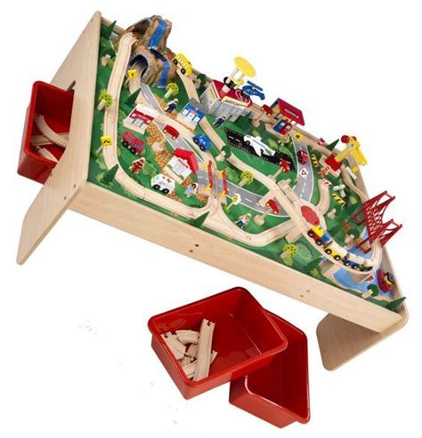 Brio train table-Jensen made a beautiful train table for the boys to use for all the Brio pieces ...