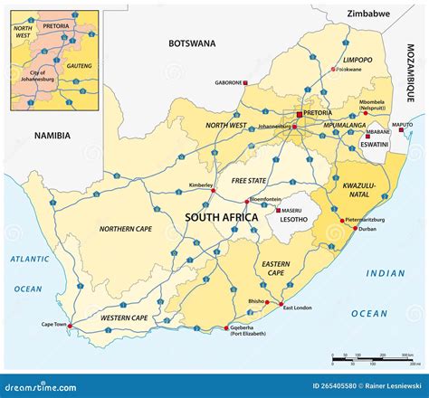 Vector Map of National Roads in South Africa with Labels Stock Vector ...