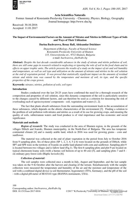 (PDF) The Impact of Environmental Factors on the Amount of Nitrates and Nitrites in Different ...