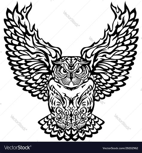 Flying owl black and white Royalty Free Vector Image