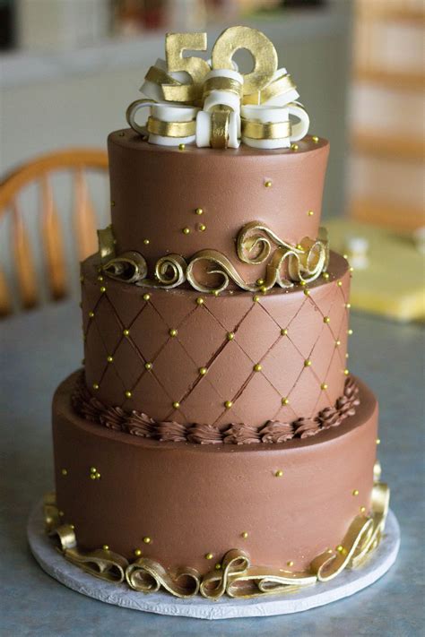 Chocolate & Gold 50th Anniversary Cake | 50th anniversary cakes, 50th ...