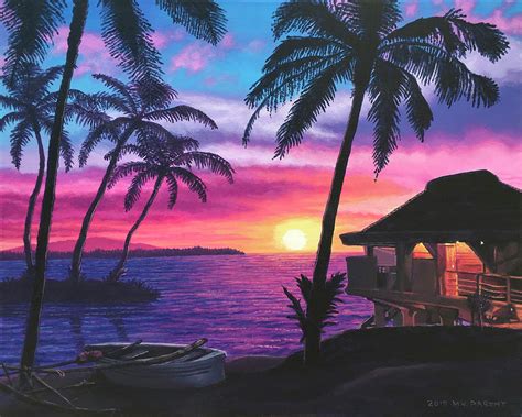 Peaceful Sunset in Tahiti Painting by Michael Parent