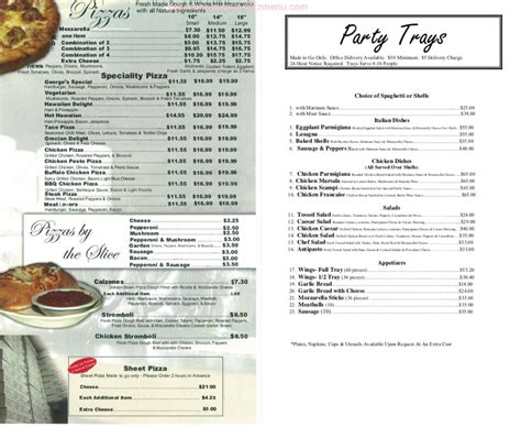 Menu at George's Pizza Restaurant, Hartford