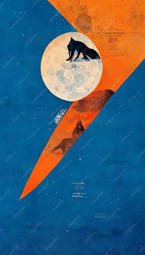 Premium AI Image | wolf howling at the moon with blue and orange Andrewolf retro Japanese art ...