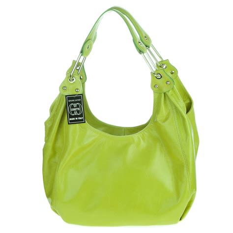 Cosette Italian Made Lime Green Glazed Leather Designer Hobo