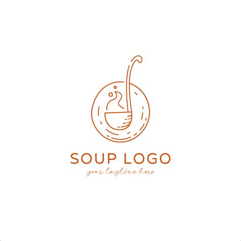 Soto soup logo with soup ladle paddle icon symbol in monoline vintage ...