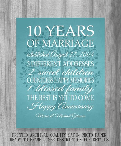 10 Year Anniversary Gift Print Wedding Anniversary