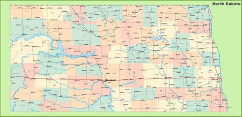 Road map of North Dakota with cities - Ontheworldmap.com