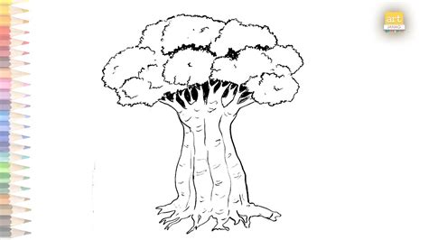 Baobab Tree drawing easy | How to draw A Baobab Tree step by step ...