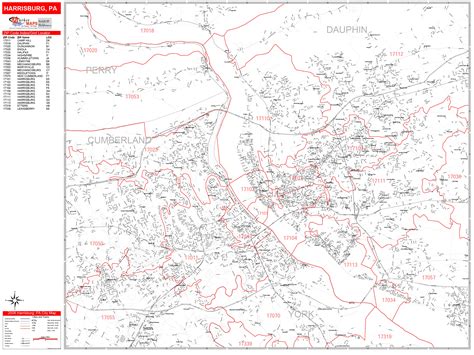 Harrisburg Pennsylvania Zip Code Wall Map (Red Line Style) by ...