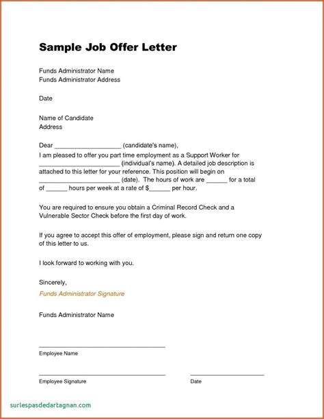 printable offer of employment letter template canada sample employment offer letter template pdf ...