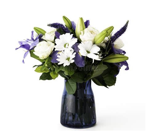 Funeral Bouquet Purple White Flowers, Sympathy and Condolence Concept on White Background with ...