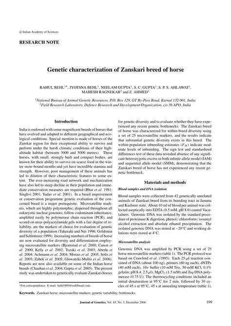 (PDF) Genetic characterization of Zanskari breed of horse