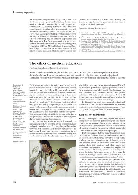 (PDF) The ethics of medical education