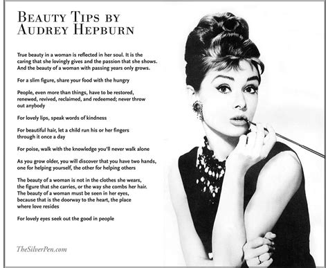 Audrey Hepburn Beauty Tips - The Silver Pen | Beauty quotes, Audrey hepburn quotes, How to feel ...