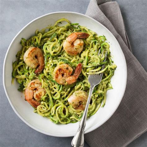 Zucchini Noodles with Avocado Pesto & Shrimp Recipe - EatingWell