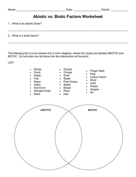 Biotic And Abiotic Factors Worksheet