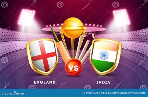 England Vs India Cricket Match Poster Design with Countries Flag Shield ...