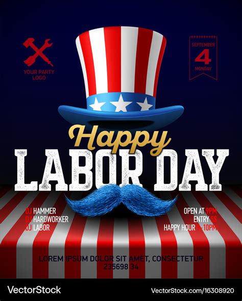 Happy labor day party poster template Royalty Free Vector