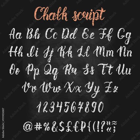 Chalk handdrawn latin calligraphy brush script with numbers and symbols ...