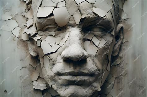 Premium Photo | A sculpture of a face made of broken concrete