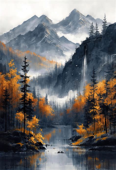 Fall Mountain Scene_original Fine Art Print_wall Decor_13 X 19 - Etsy