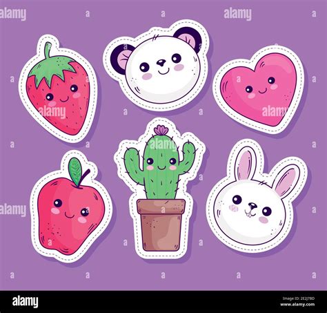 Kawaii stickers cartoons icon collection vector design Stock Vector ...