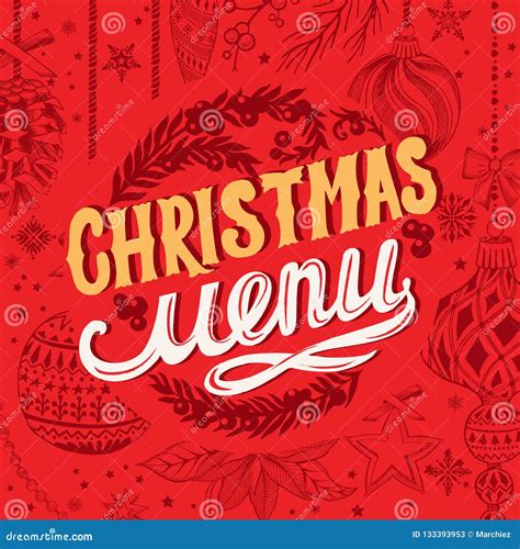 Christmas Menu Template for Restaurant and Cafe on Red Background. Stock Vector - Illustration ...