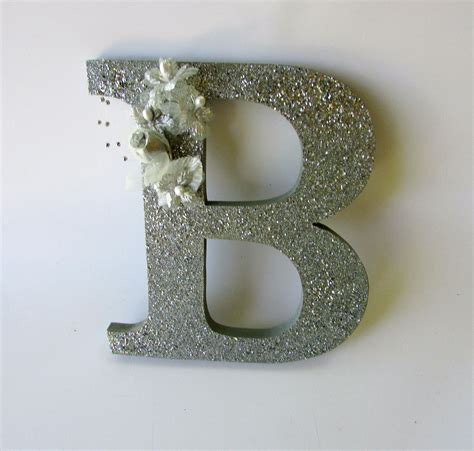 Custom name letter - Birthday gift - Silver glitter letter B - Wedding decor - Letter B - Silver ...