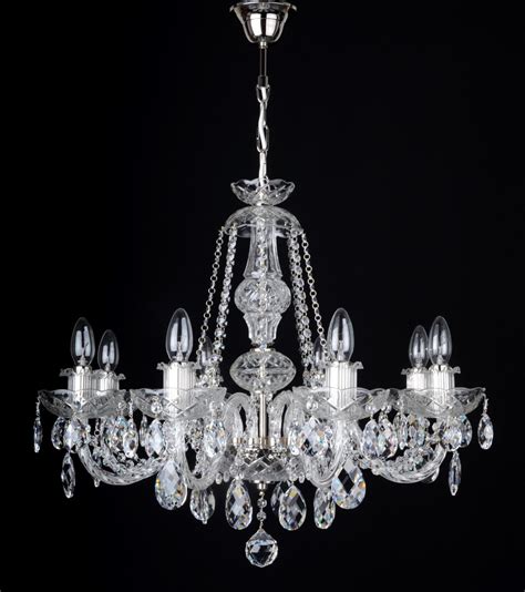 8 Arms silver Swarovski crystal chandelier decorated with original cut almonds | Bohemian glass