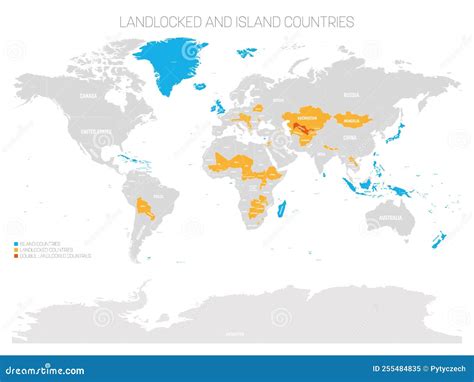 Landlocked and Island Countries of World Stock Vector - Illustration of border, worldwide: 255484835
