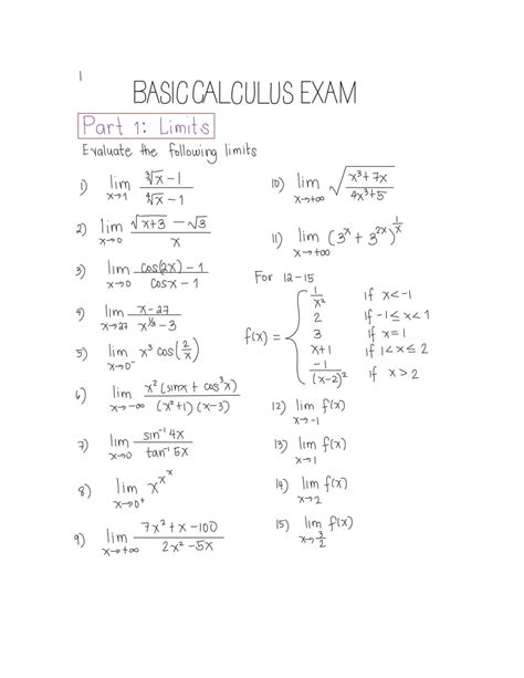 SOLUTION: Limits and Derivatives Basic Calculus Exam - Studypool