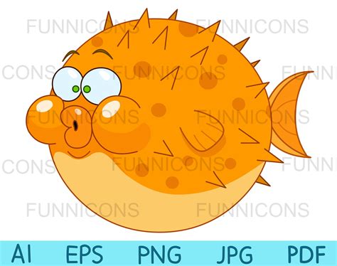 Clipart Cartoon of a Funny Pufferfish Blowfish Puffer Fish | Etsy