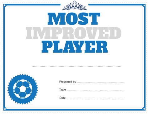 Printable Soccer Most Improved Player Award